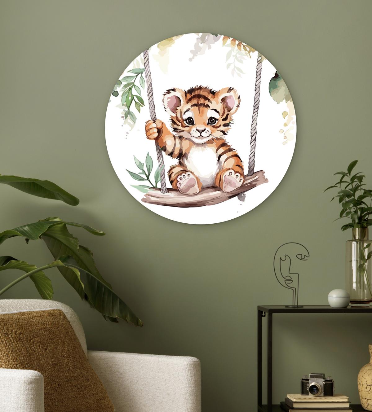 WANDBILD Tiger - Tier - Kinder - Dschungel Wanddeko Schlafzimmer 60x60 cm - Dunkelorange, Kunststoff (60/60cm) - MuchoWow