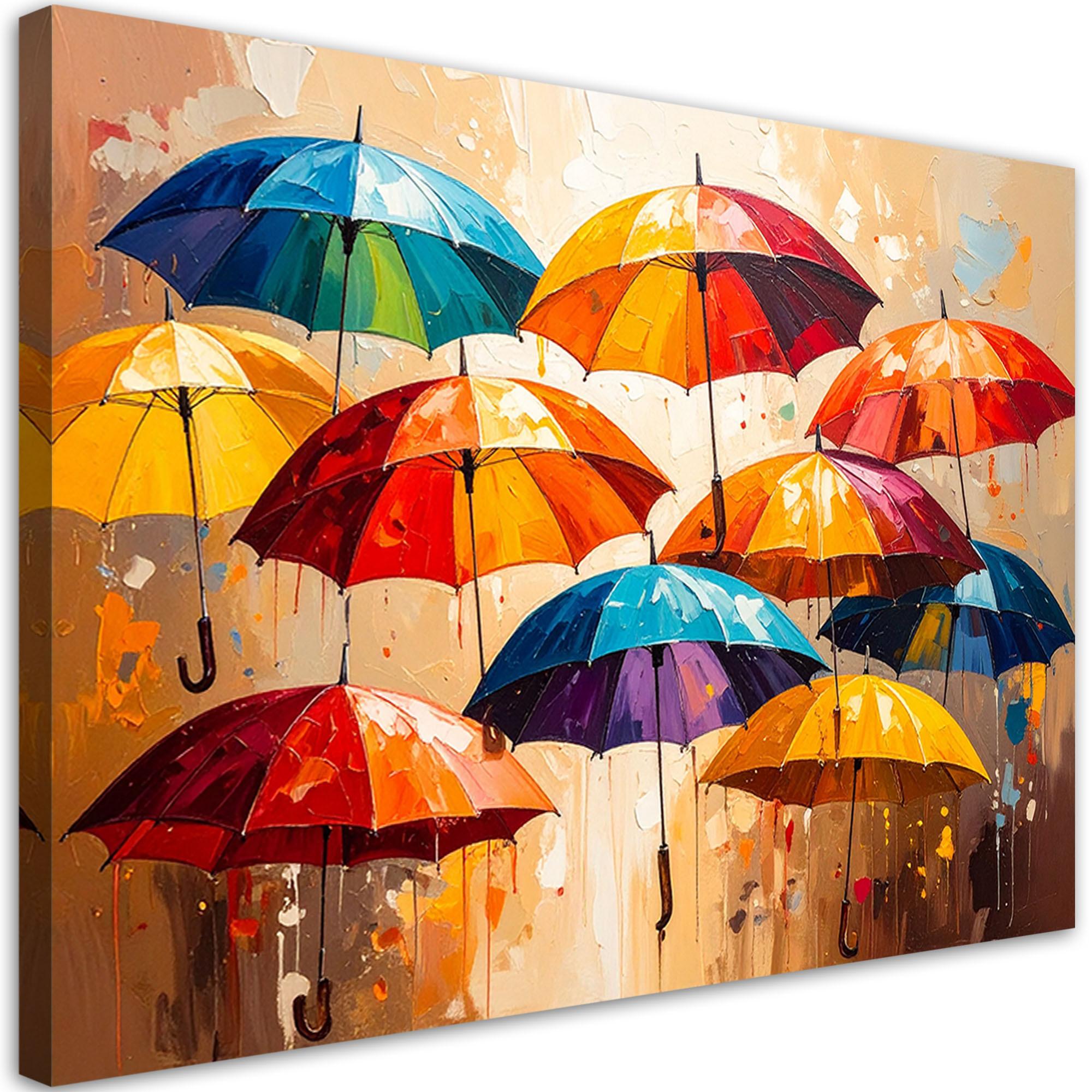 LEINWANDBILD Bunte Regenschirme Abstraktion 90x60cm - Multicolor, Textil (90/60cm) - Feeby
