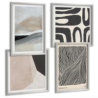BILDER SET 4er Set - 50x50 cm & 40x60 cm Silberner Rahmen - Abstrakte Boho-Dekorationsmuster - Silberfarben, Kunststoff (50/50cm) - TULUP