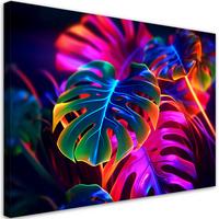 LEINWANDBILD Monstera fluoreszierende Blätter 120x80cm - Multicolor, Textil (120/80cm) - Feeby