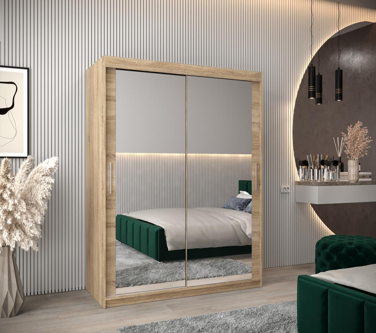 SCHWEBETÜRENSCHRANK 200/150/62 2-türig - Silberfarben/Sonoma Eiche, Holz/Kunststoff (150/200/62cm) - MÖBEL KRYSPOL