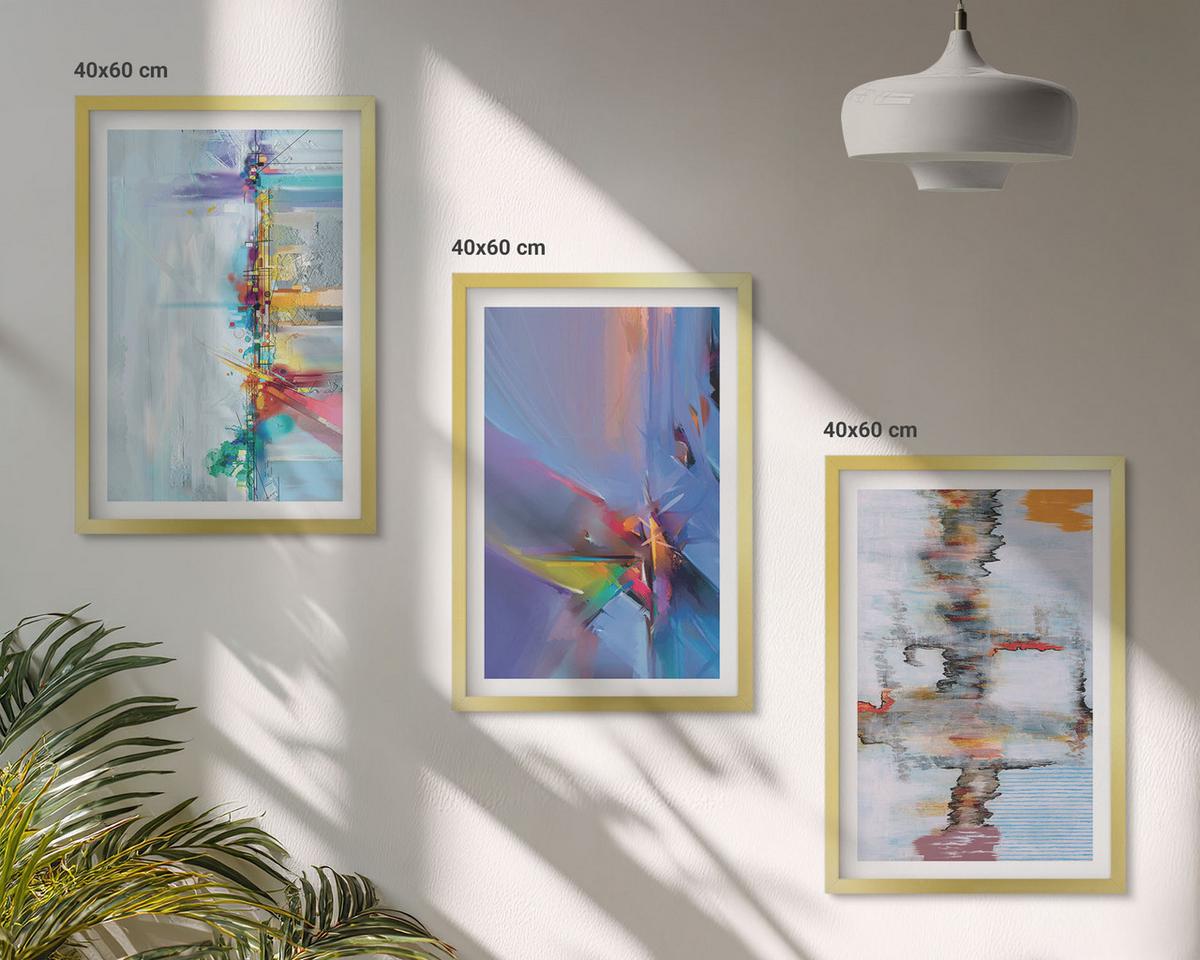 BILDER SET 3er Set - 40x60 cm Goldrahmen - Abstrakte Gemäldekompositionen - Goldfarben, Kunststoff (40/60cm) - TULUP