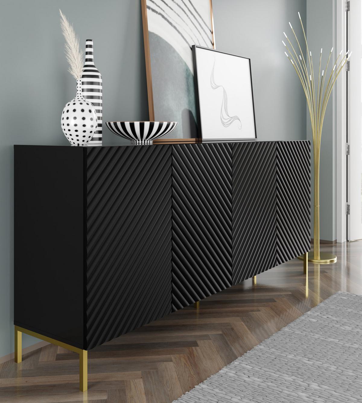 KOMMODE Schwarz, Gold 200/87/42 - Schwarz, Holzwerkstoff (200/87/42cm) - RAUMHIRSCH FURNITURE