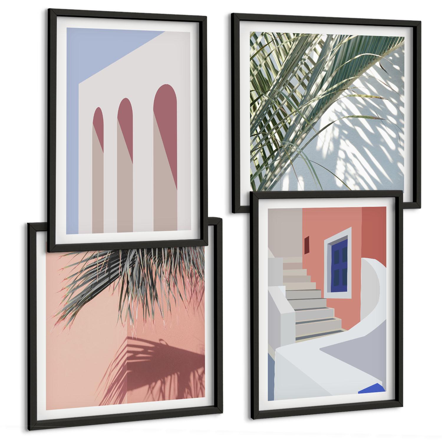 BILDER SET 4er Set - 50x50 cm & 40x60 cm Schwarzer Rahmen - Illustrationen der Stadtarchitektur - Schwarz, Kunststoff (50/50cm) - TULUP