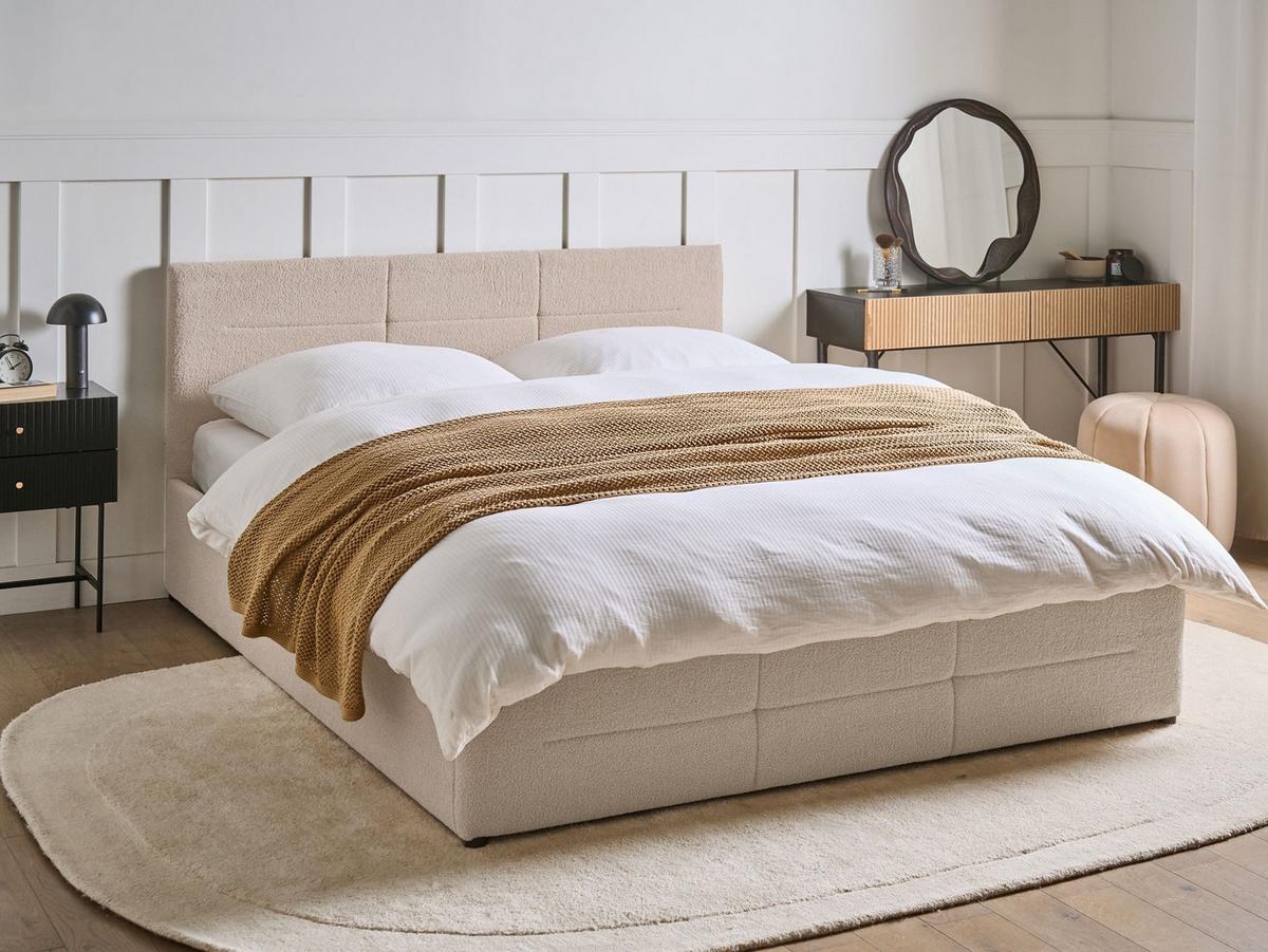 BETT mit Stauraum 160/200 cm Bouclé Beige Massognes - Beige, Textil (160/200cm) - Beliani