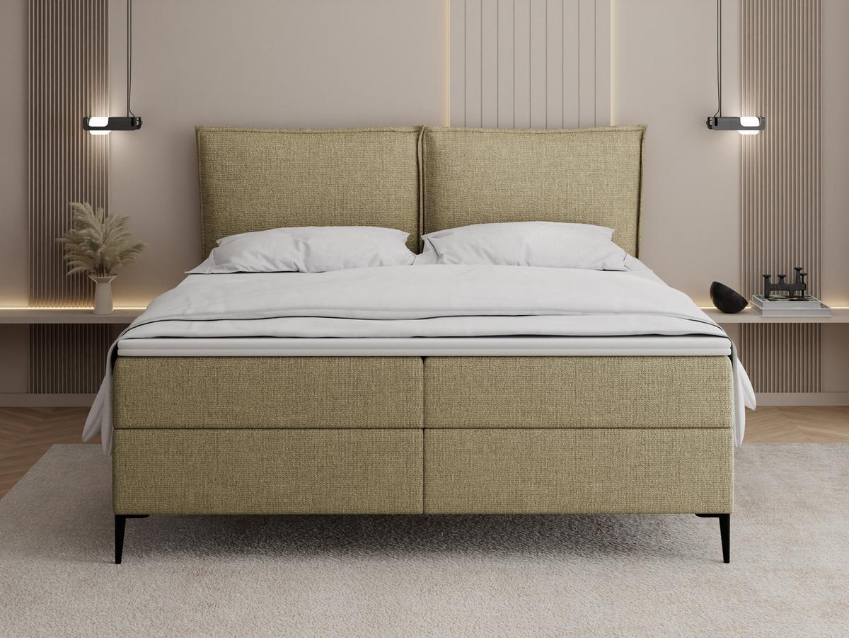 BOXBETT Calio Rise mit Bettkasten, Hell-Olivgrün Chenille 140x200 cm – inkl. H4 Taschenfederkern Matratze & Foam Topper - Schwarz/Olivgrün, Holz/Holzwerkstoff (140/200cm) - WFL GROUP