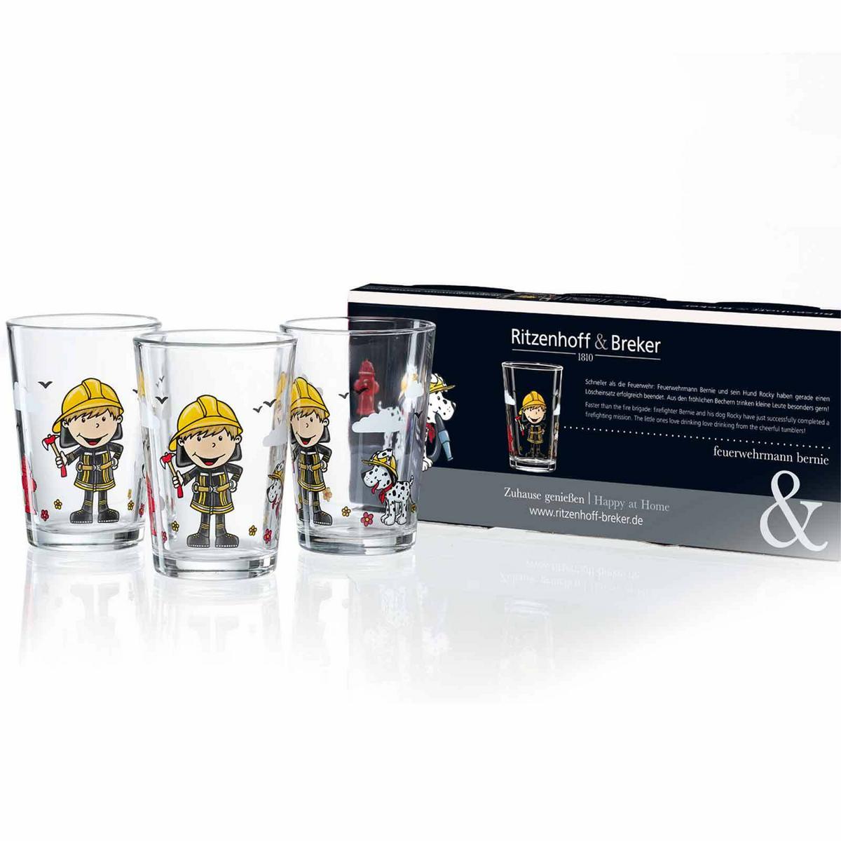 KINDERGLÄSER Feuerwehrmann Bernie bunt 205 ml 3-tlg. - Multicolor, Glas (0.205L) - Ritzenhoff Breker