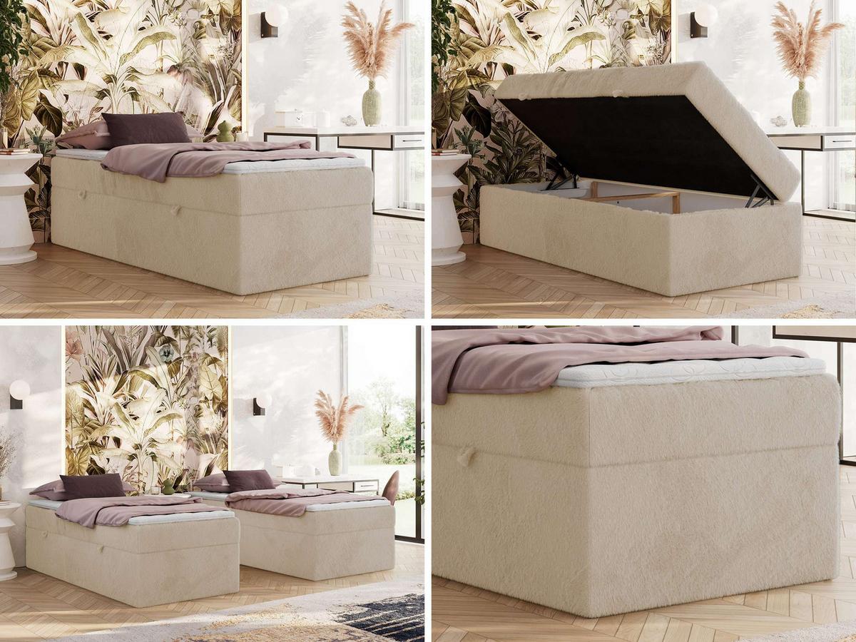BOXBETT ZERO 90/200 - Creme Plüsch - H3 - Topper T25 - Creme, Textil (90/200cm) - MKS