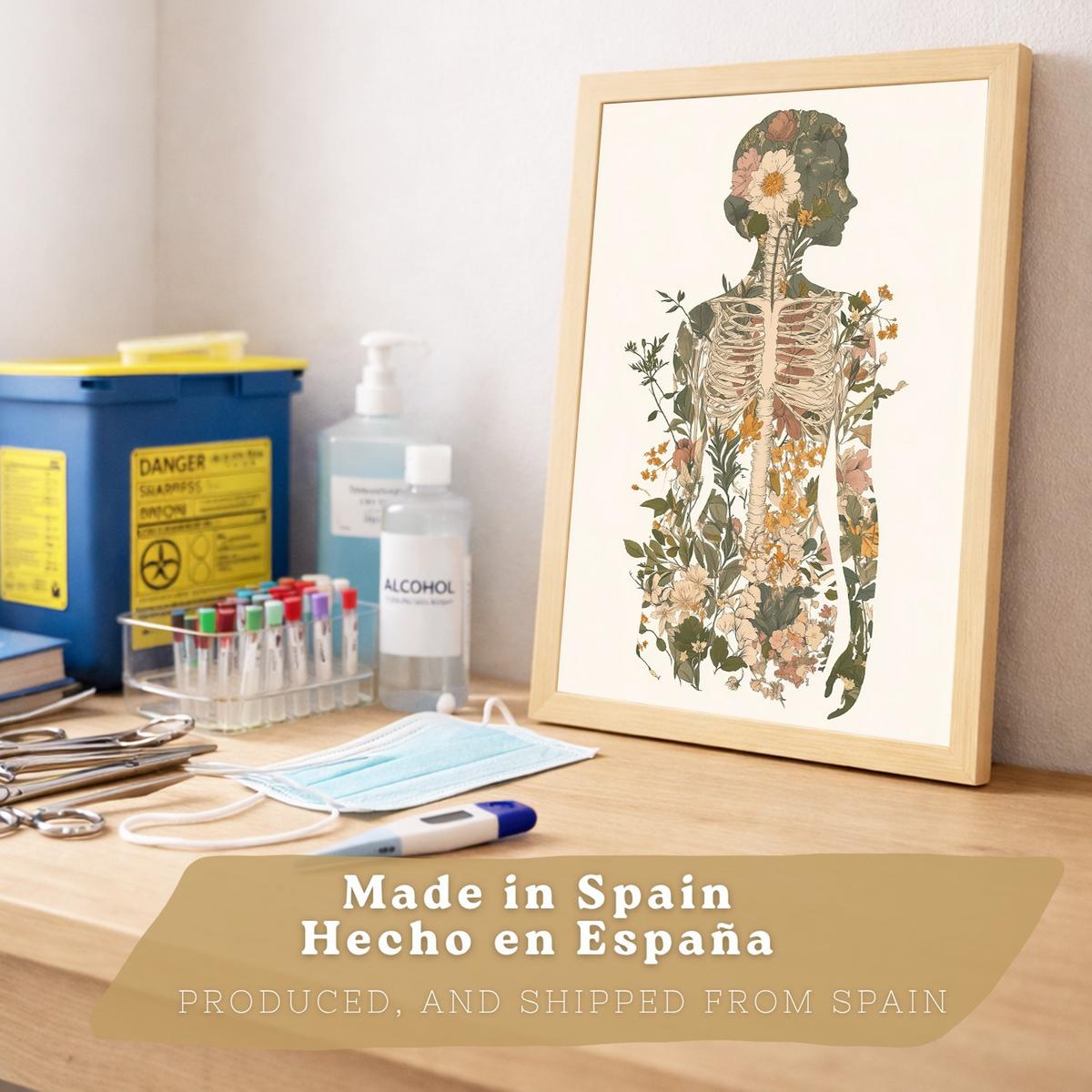 POSTER Set aus 2 Anatomie Mensch Drucke und mit Weiblicher Silhouette und Fortpflanzungssystem Botanischer Stil Größe Leichter Holzrahmen A4 - Beige, Papier (21/29.7/3cm) - Nacnic
