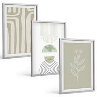 BILDER SET 3er Set - 40x60 cm Silberner Rahmen - Geometrische Pflanzenmuster - Silberfarben, Kunststoff (40/60cm) - TULUP
