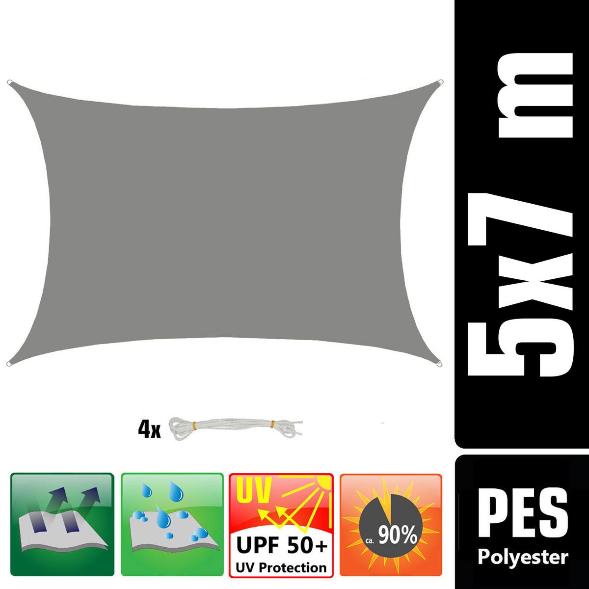 SONNENSEGEL 500/700 cm grau, rechteckig - Grau, Kunststoff (500/700cm) - Amanka