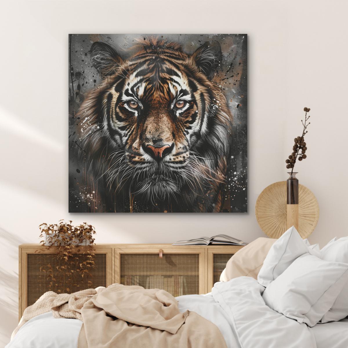 AKUSTIKBILD Tiger - Tiere - Porträt - Luxus - Schwarz Akustikpaneele 90x90 cm - Braun, Kunststoff (90/90/0.9cm) - MuchoWow