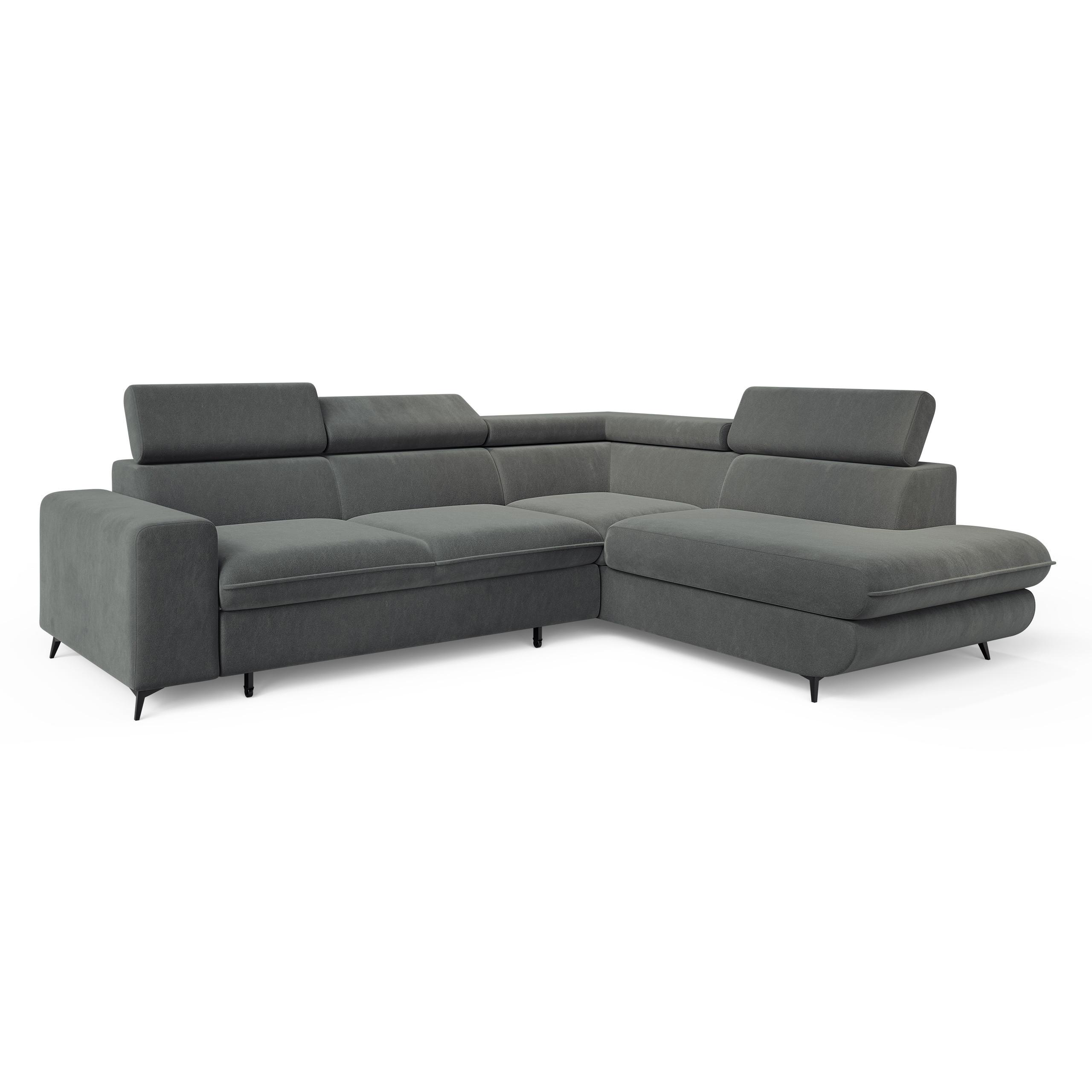 ECKSOFA VELISS Grau Veloursstoff mit Schlaffunktion - Grau, Holz (255/193cm) - MASSENO