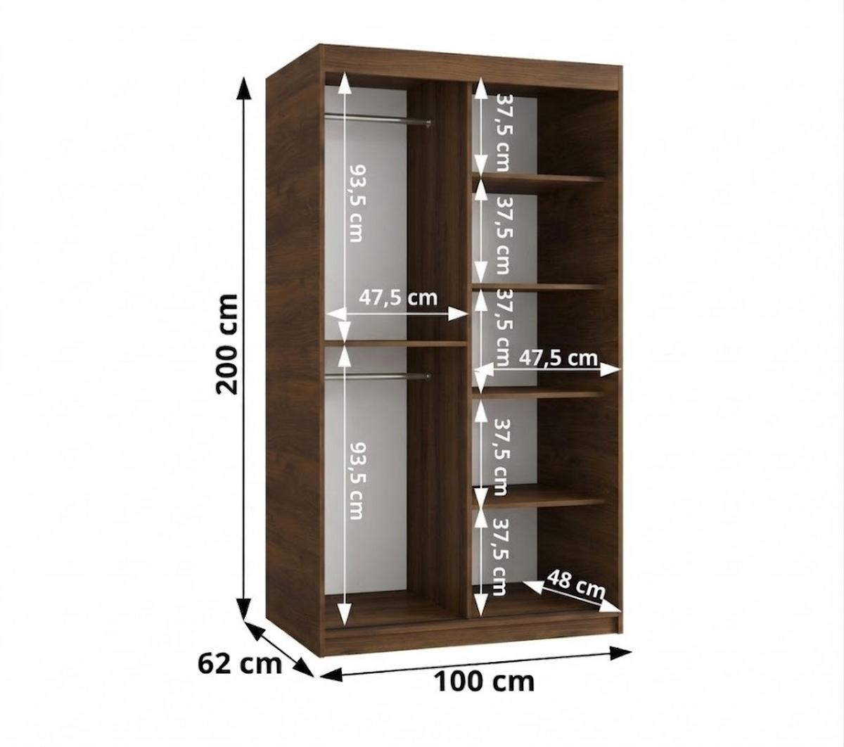 SCHIEBETÜRENSCHRANK mit Spiegel ULTRA 200/100/62 2-türig - Silberfarben/Walnussfarben, Holz (100/200/62cm) - MÖBEL KRYSPOL