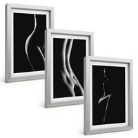 BILDER SET 3er Set - 20x30 cm Silberner Rahmen - Schwarz-weiße weibliche Silhouetten - Silberfarben, Kunststoff (20/30cm) - TULUP