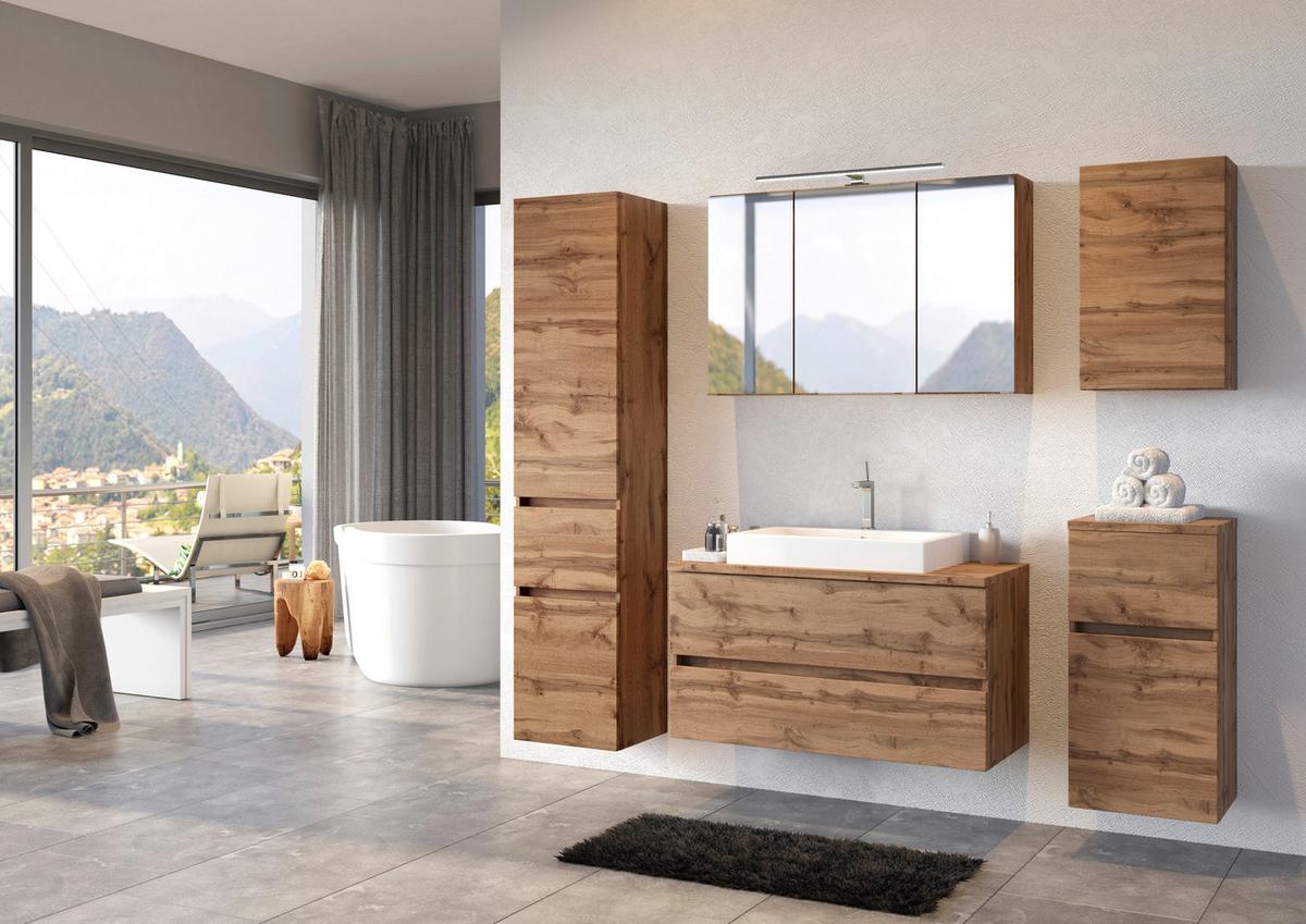 Spiegelschrank Pienza mit LED 3-türig ca. 100x64 cm Eiche - Chromfarben/Eiche Wotan, MODERN, Holzwerkstoff/Metall (100/64/20cm) - Held