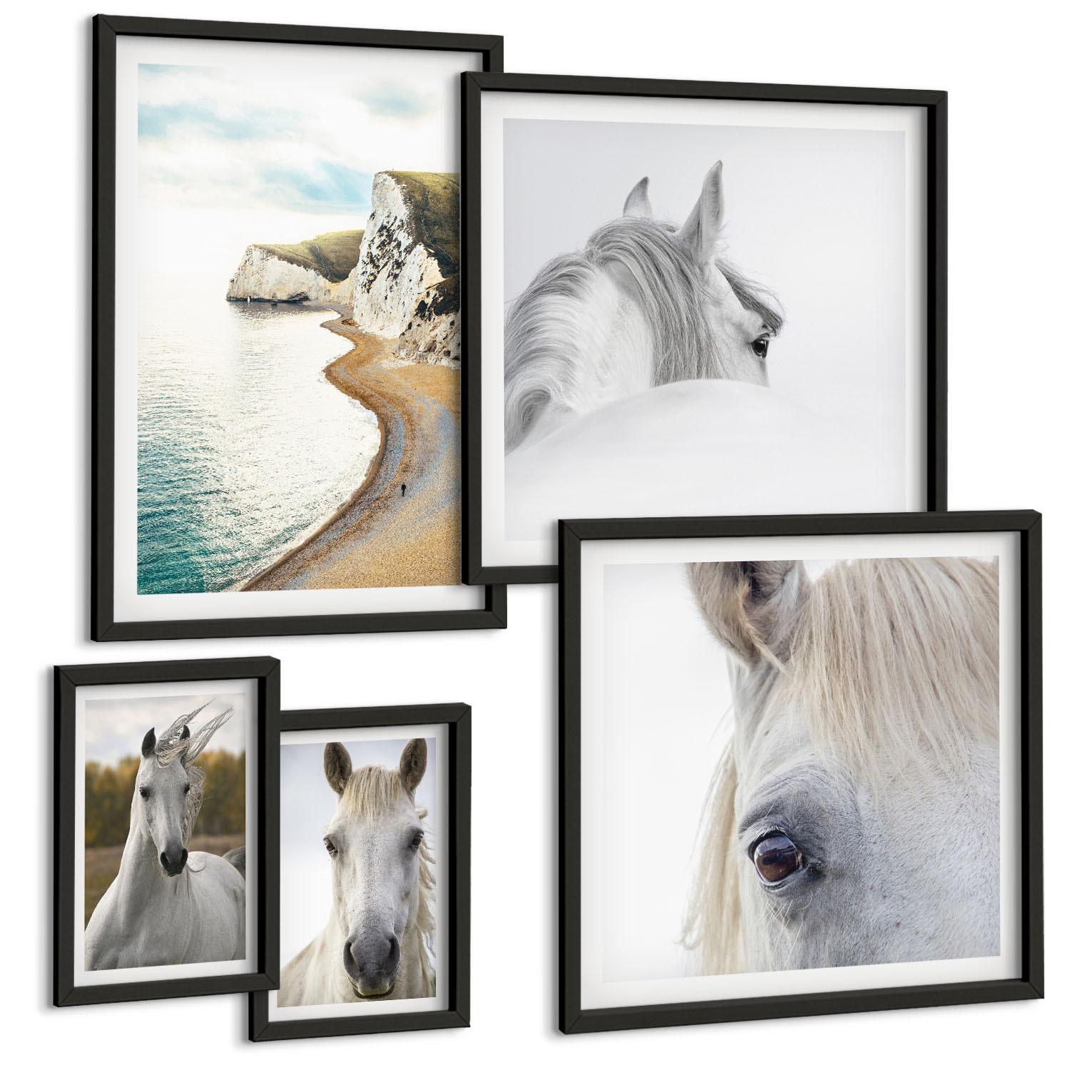 BILDER SET 5er Set - 50x50 cm & 20x30 cm & 40x60 cm Schwarzer Rahmen - Kontrastierende abstrakte Porträts - Schwarz, Kunststoff (40/60cm) - TULUP