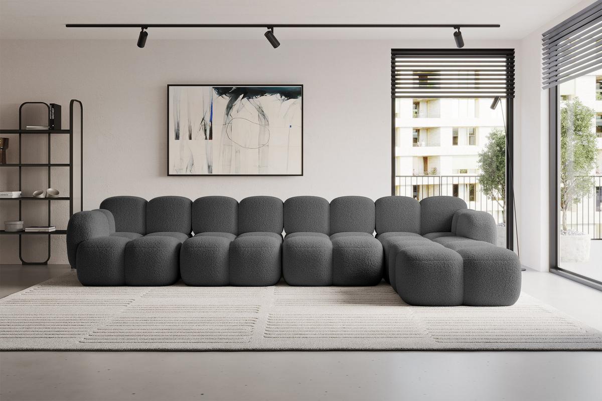 ECKSOFA modulares Sofa Rechts Miko-L3 390x205x75 Grau Bouclé - Chromfarben/Schwarz, Holzwerkstoff/Kunststoff (390/205cm) - ALTDECOR
