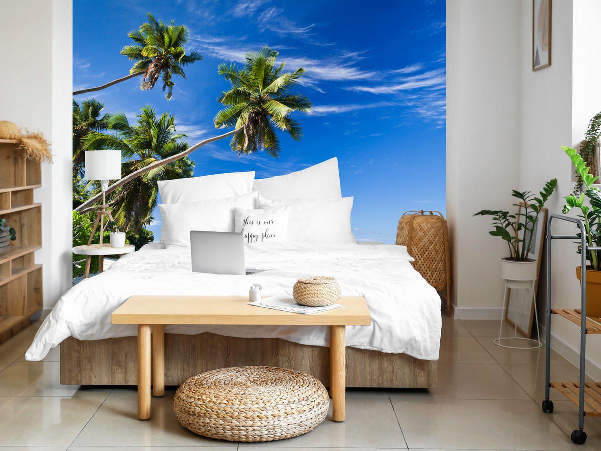 FOTOTAPETE Strand Ozean Palmen Landschaft 3D 300x210 - Türkis/Blau, Papier (300/210cm) - Muralo