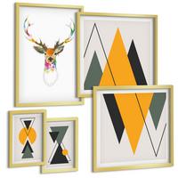 BILDER SET 5er Set - 50x50 cm & 20x30 cm & 40x60 cm Goldrahmen - Italienische Städte (Aquarell) - Goldfarben, Kunststoff (40/60cm) - TULUP