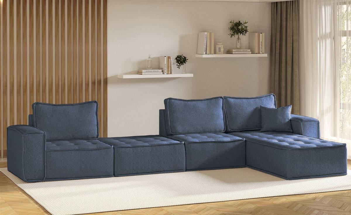 POLSTERHOCKER Sande In Raven - Blau, Holzwerkstoff/Textil (90/38/90cm) - Fun Möbel