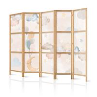 PARAVENT Japanischer 5-tlg 225x172 cm Bunte Wolken Und Sterne - Multicolor, Holz/Textil (225/172/3cm) - Muralo
