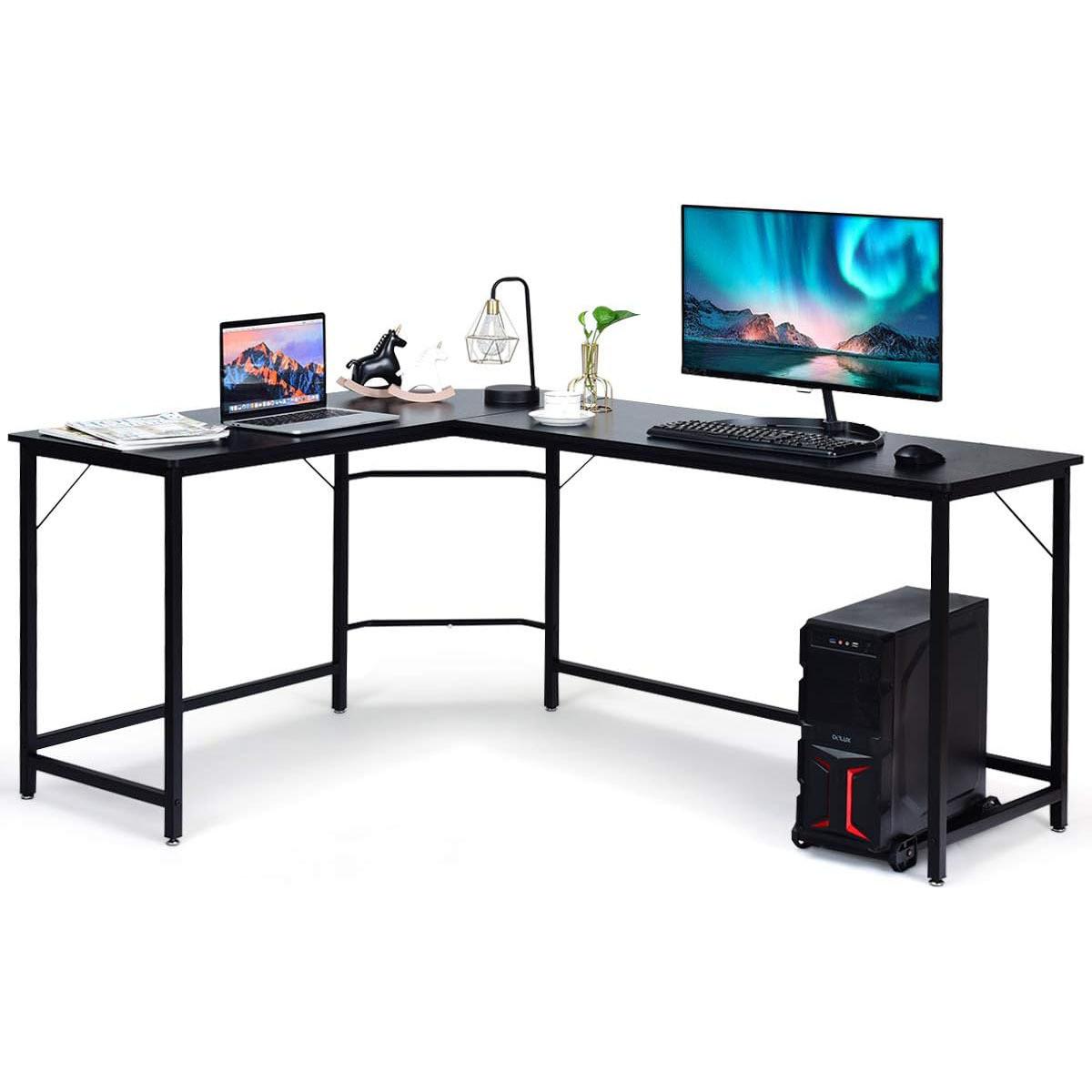 COMPUTERTISCH Schwarz - Schwarz, Holzwerkstoff (125.5/167.5/73.5cm) - COSTWAY