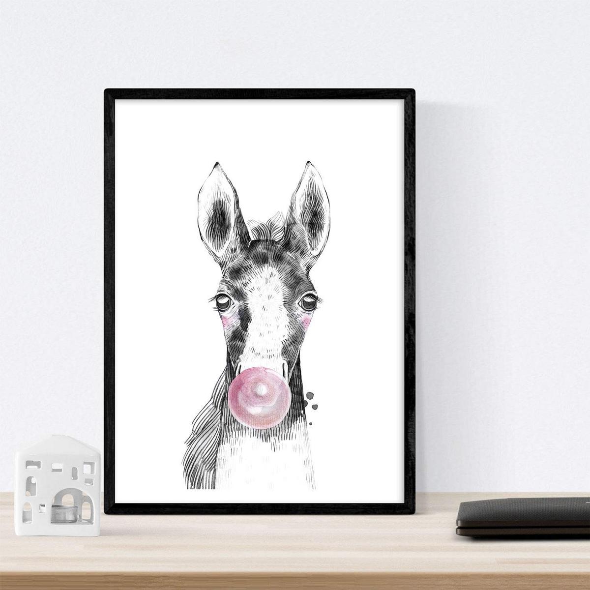 POSTER Set Mit 6 Tiere Babys Mit Kaugummi Zebra Schweinefleisch Giraffenwild Hirsch Kuhpferd A3 Rahmenlos - Klar, Papier (29/3cm) - Nacnic