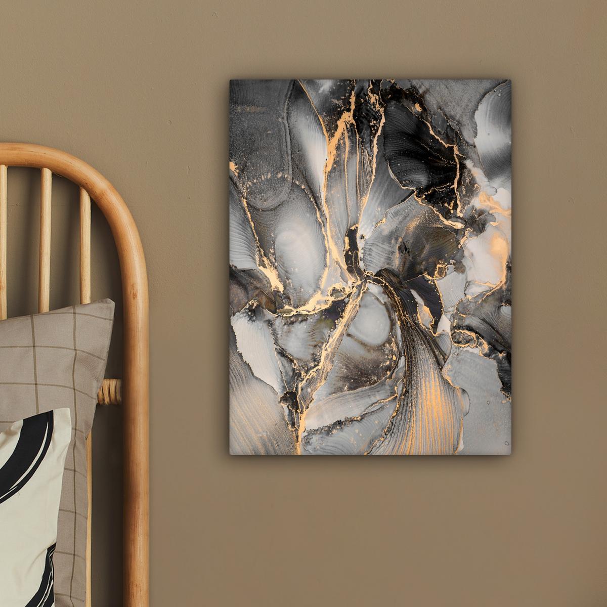 LEINWANDBILD Grau - Luxus - Gold - Marmor Room Decor 30x40 cm - Dunkelgrau, Textil (30/40cm) - MuchoWow