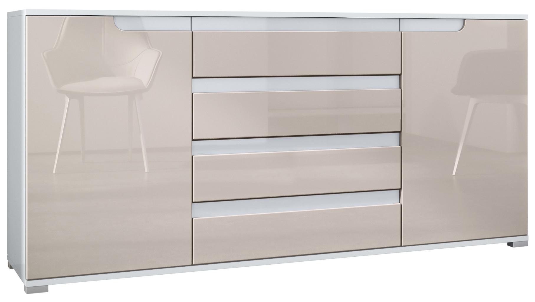 SIDEBOARD Sylt Sandgrau Hochglanz / Weiß Hochglanz - Sandfarben, Holzwerkstoff (166.5/75.5/35cm) - Vladon