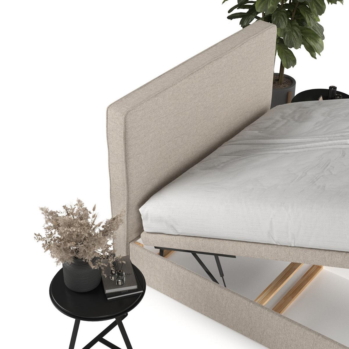 POLSTERBETT Hush mit Stauraum 180/200 cm Hellbeige im Megan Stoff - Sandfarben/Schwarz, Holz/Holzwerkstoff (180/200cm) - AltaBeds