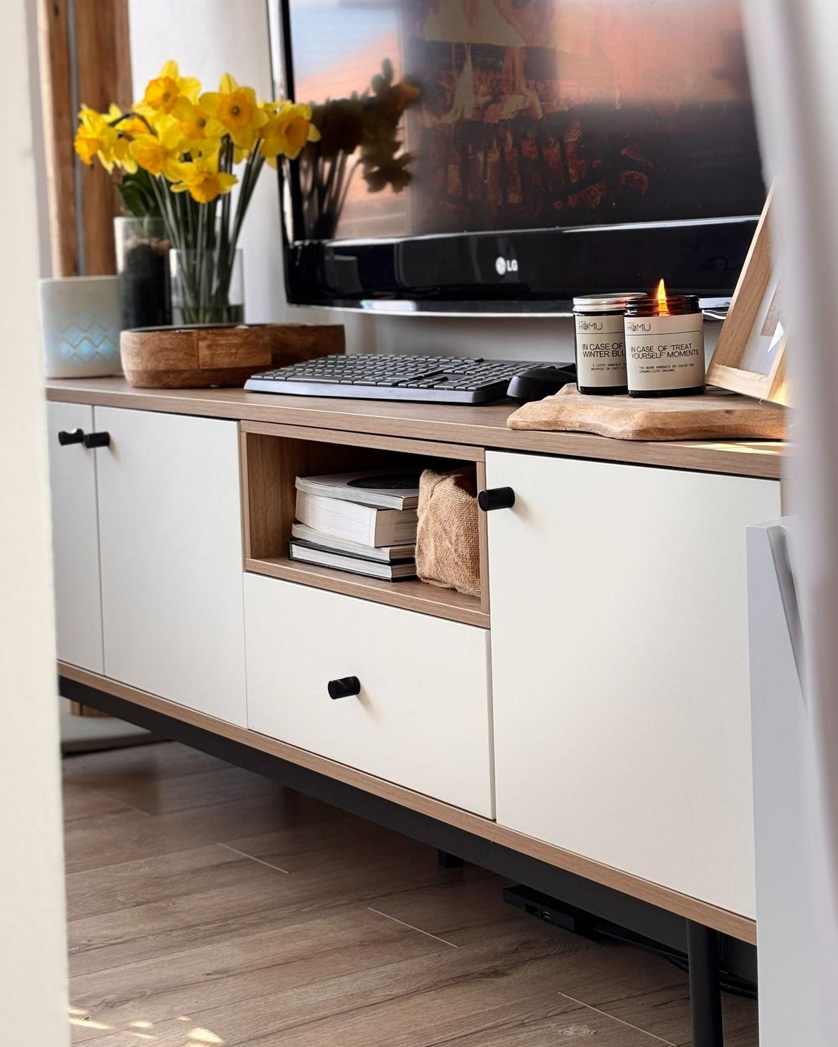 TV-MÖBEL Hellbraun, Weiß, Schwarz ITACA 40/163/50 cm - Hellbraun, Holzwerkstoff (163/50/40cm) - Beliani