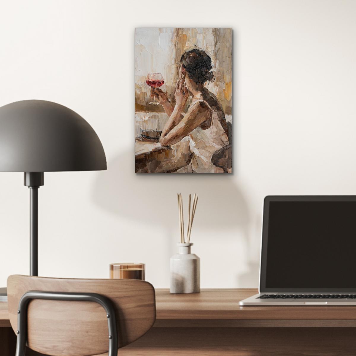 METALLBILD Ölgemälde - Frau - Wein 20x30 cm - Hellbraun, Metall (20/30cm) - MuchoWow