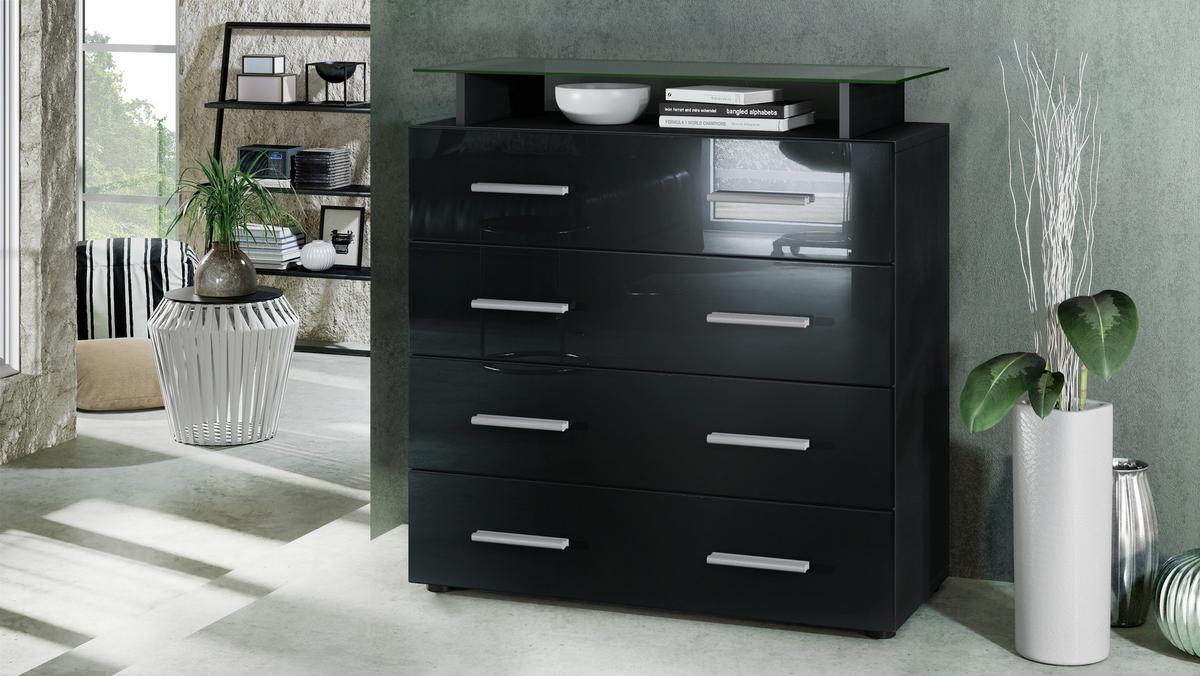 KOMMODE Pavos Schwarz Hochglanz - Schwarz Hochglanz, Holzwerkstoff (76/81/35cm) - Vladon