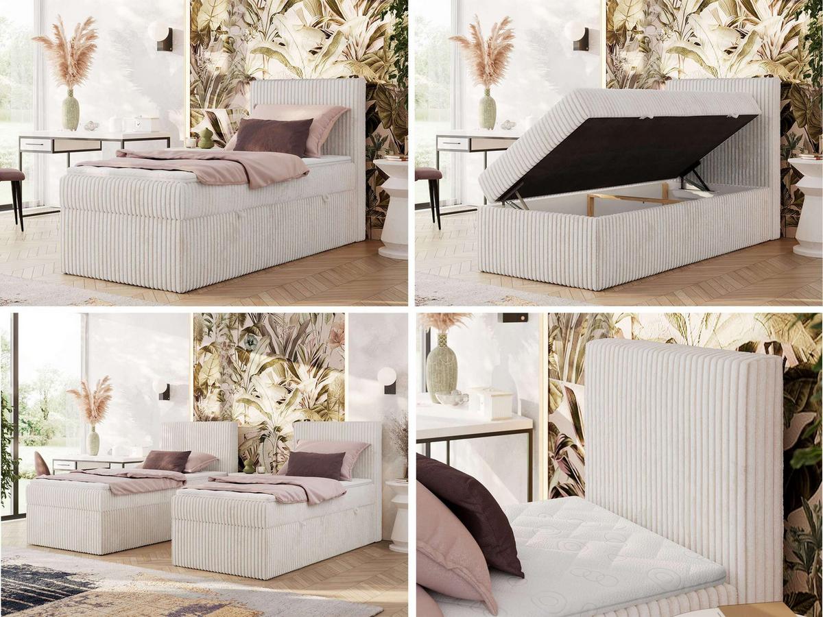 BOXBETT TILIANO 90/200 - Beige Cord - H4 - Visco Topper - Rechts - Beige, Textil (90/200cm) - MKS