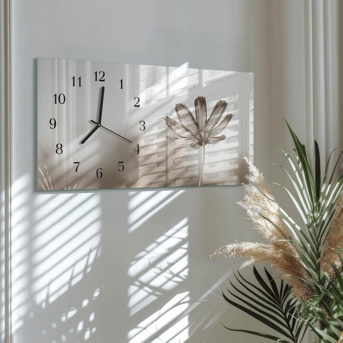 WANDUHR aus Glas 60x30 cm - Blume - Beige, Glas (60/30/0.4cm) - TULUP