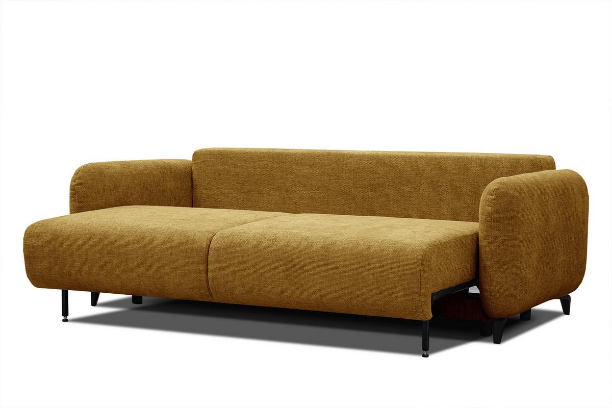 SOFA DRAKE 3-Sitzer mit Schlaffunktion, dunkelgelb - Dunkelgelb/Braun, Holz/Textil (232/90/107cm) - Wozimo