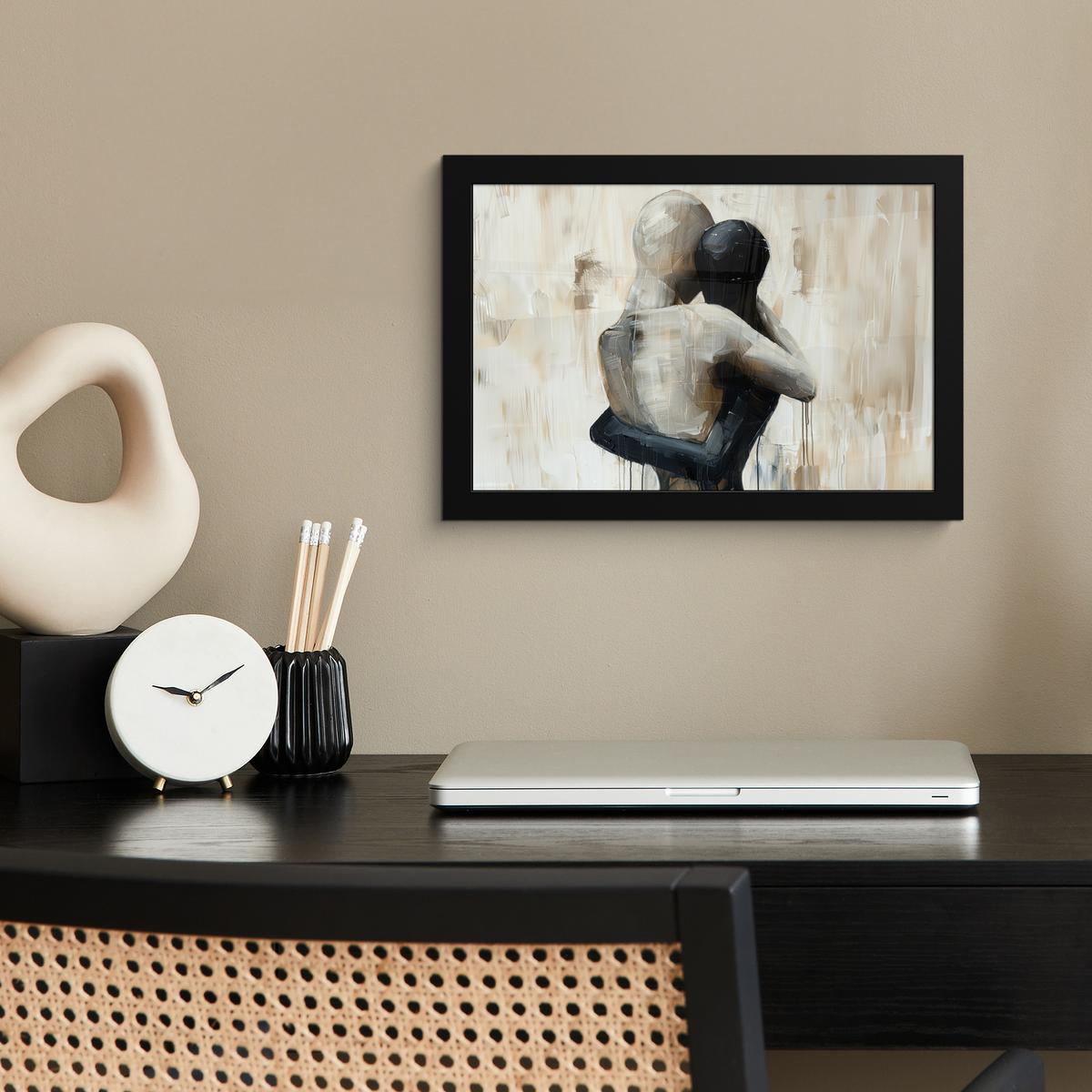 POSTER MIT RAHMENGERAHMTES BILD Abstrakt - Liebe - Schwarz und weiß - Modern 30x20 cm - Schwarz, Papier (30/20cm) - MuchoWow