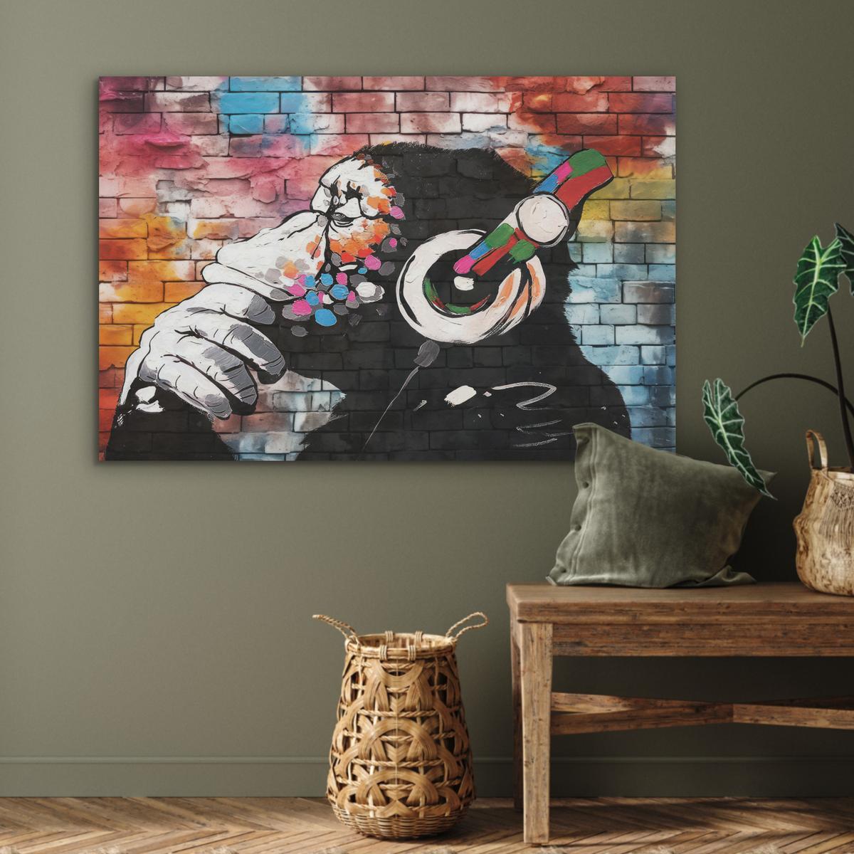 AKUSTIKBILD Affe - Graffiti - Musik Wandbild Wohnzimmer 100x70 cm - Multicolor, Kunststoff (100/70/0.9cm) - MuchoWow