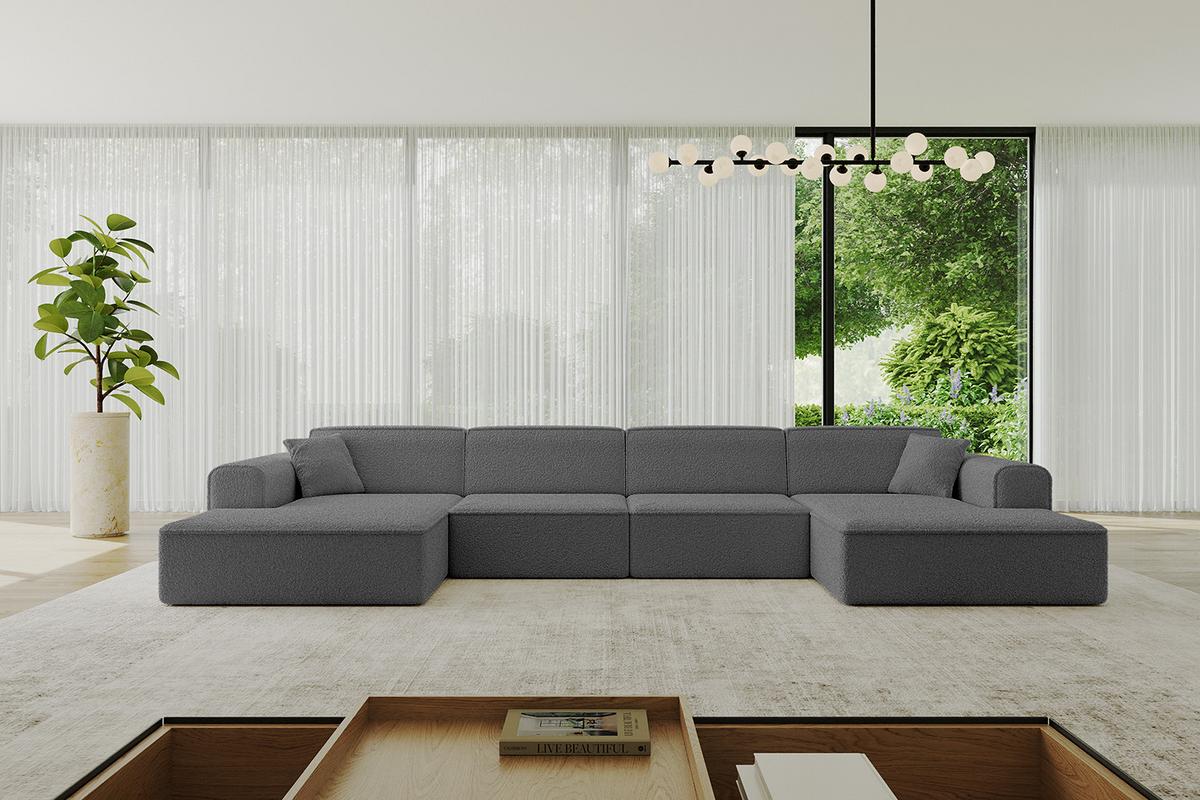 WOHNLANDSCHAFT IREA-U2-v3 - 386x165x77 cm Grau - Anthrazit/Olivgrün, Holzwerkstoff/Textil (386/77/165cm) - ALTDECOR