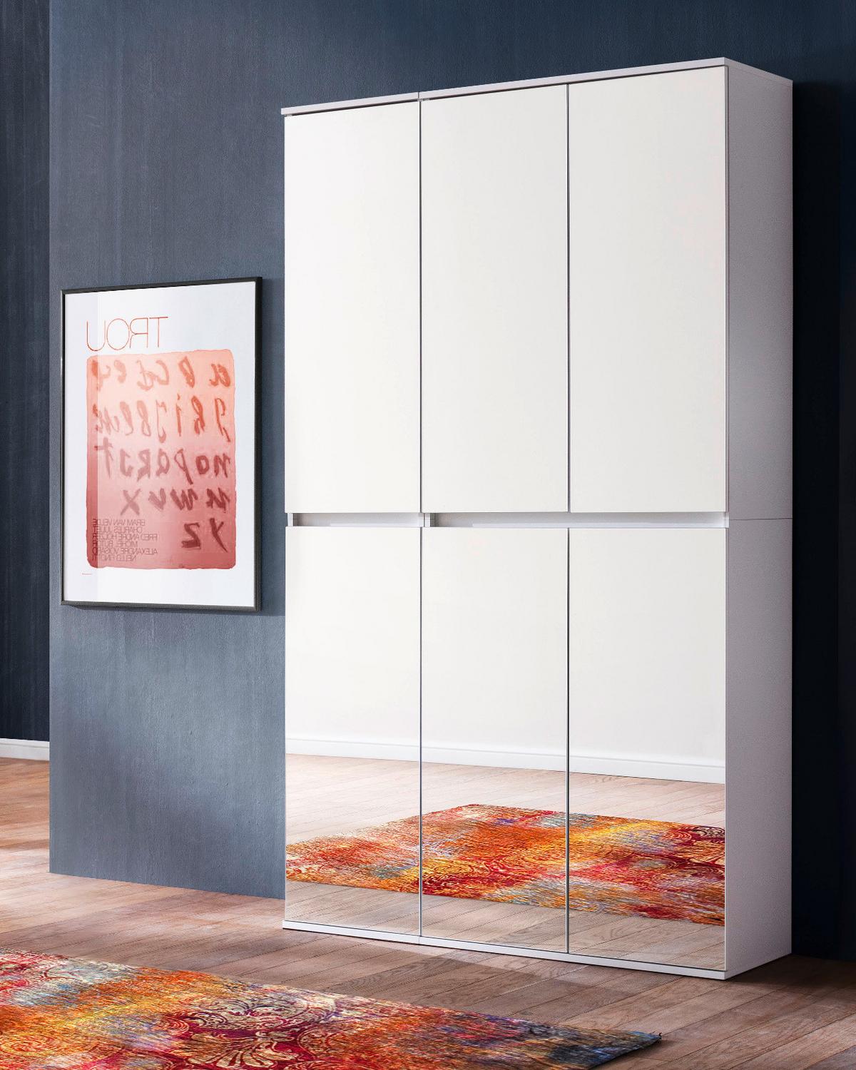 GARDEROBENSCHRANK weiß 111 x 191 cm, Schuhschrank mit Spiegeltüren - Weiß, Glas/Holzwerkstoff (111/191/34cm) - Top.Furn