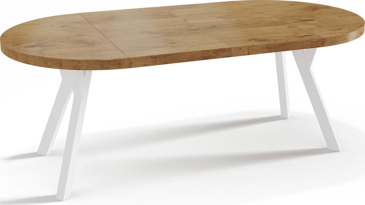 ESSTISCH Twixy runder ausziehbarer, Lancelot Eiche 100-200/100/76 cm - Eichefarben/Weiß, Holz/Holzwerkstoff (100/200/76cm) - WFL GROUP