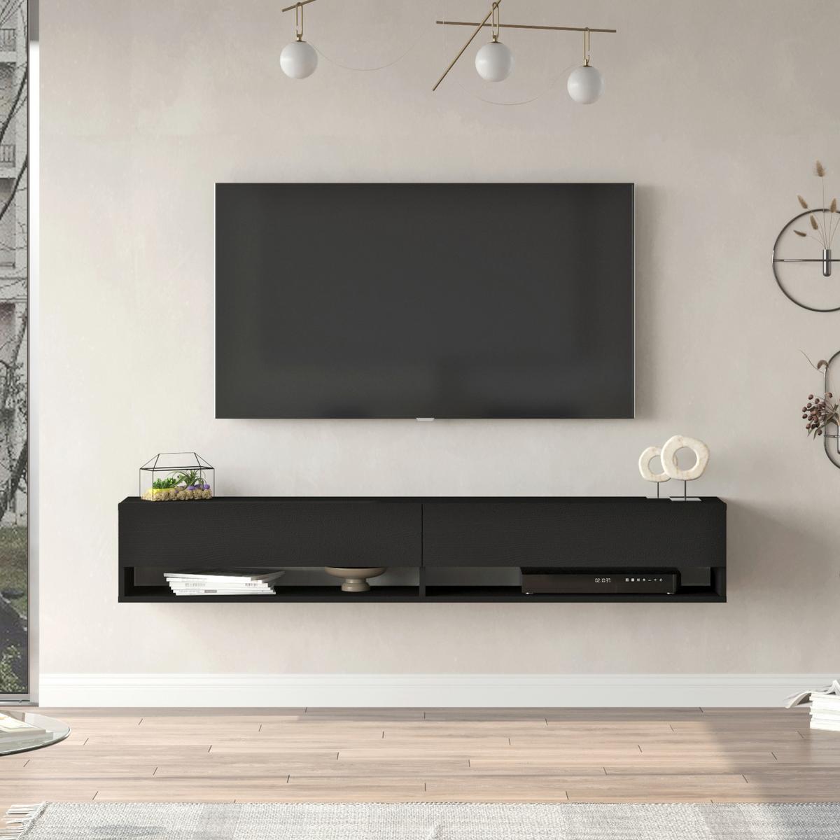 TV-ELEMENT Laitila - Schwarz, Holzwerkstoff (180/29.5/31.5cm) - [en.casa]