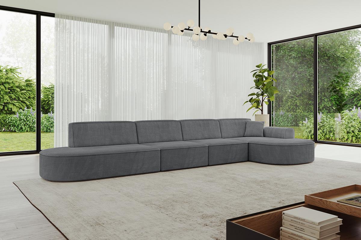 ECKSOFA Ottomane Rechts MARI-L3 - 413x171x79 cm Dunkelgrau Cord - Dunkelgrau/Schwarz, Holzwerkstoff/Kunststoff (171/413cm) - ALTDECOR