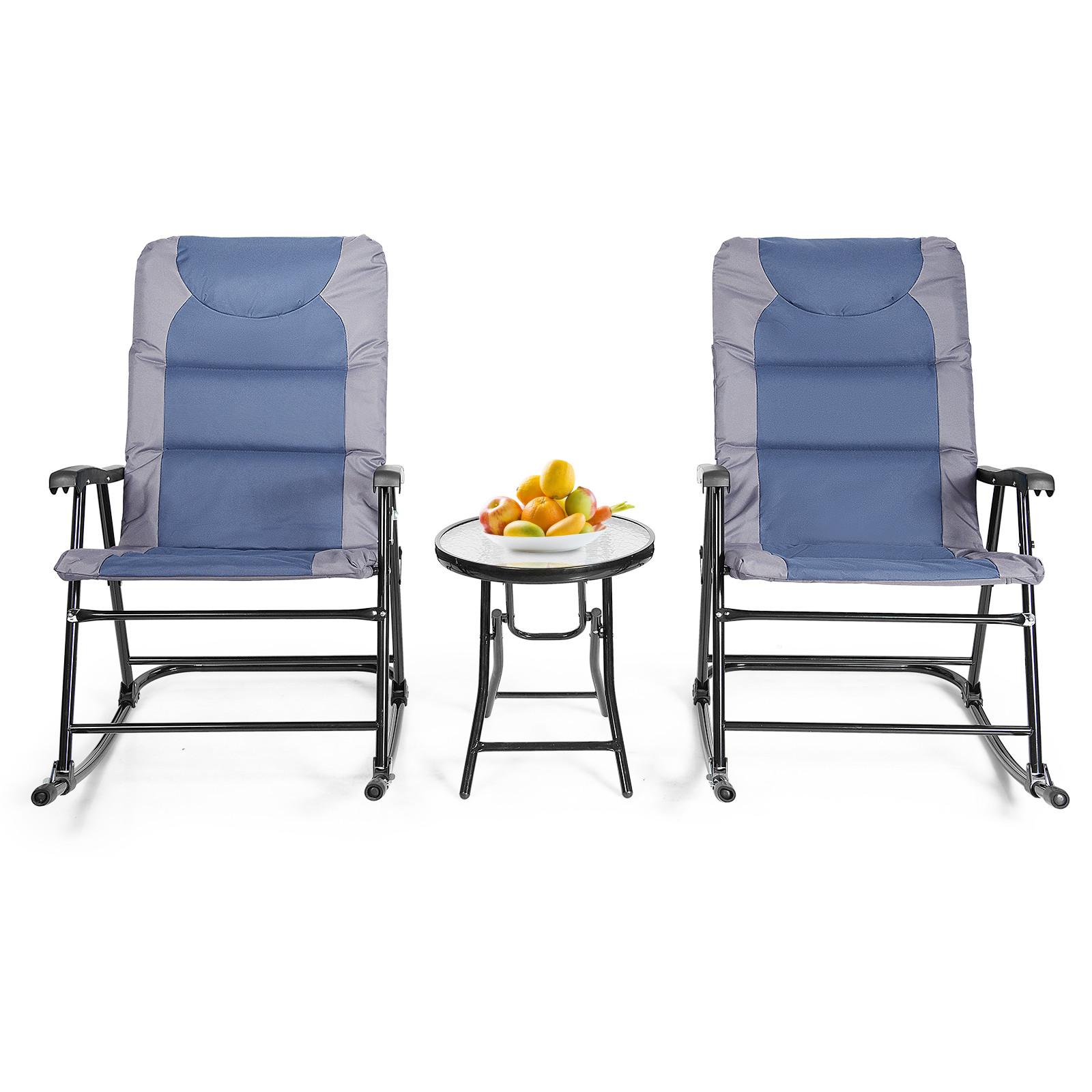 SCHAUKELLIEGE mit Beistelltisch Blau(3-teilig) - Blau, Metall - COSTWAY
