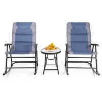SCHAUKELLIEGE mit Beistelltisch Blau(3-teilig) - Blau, Metall - COSTWAY