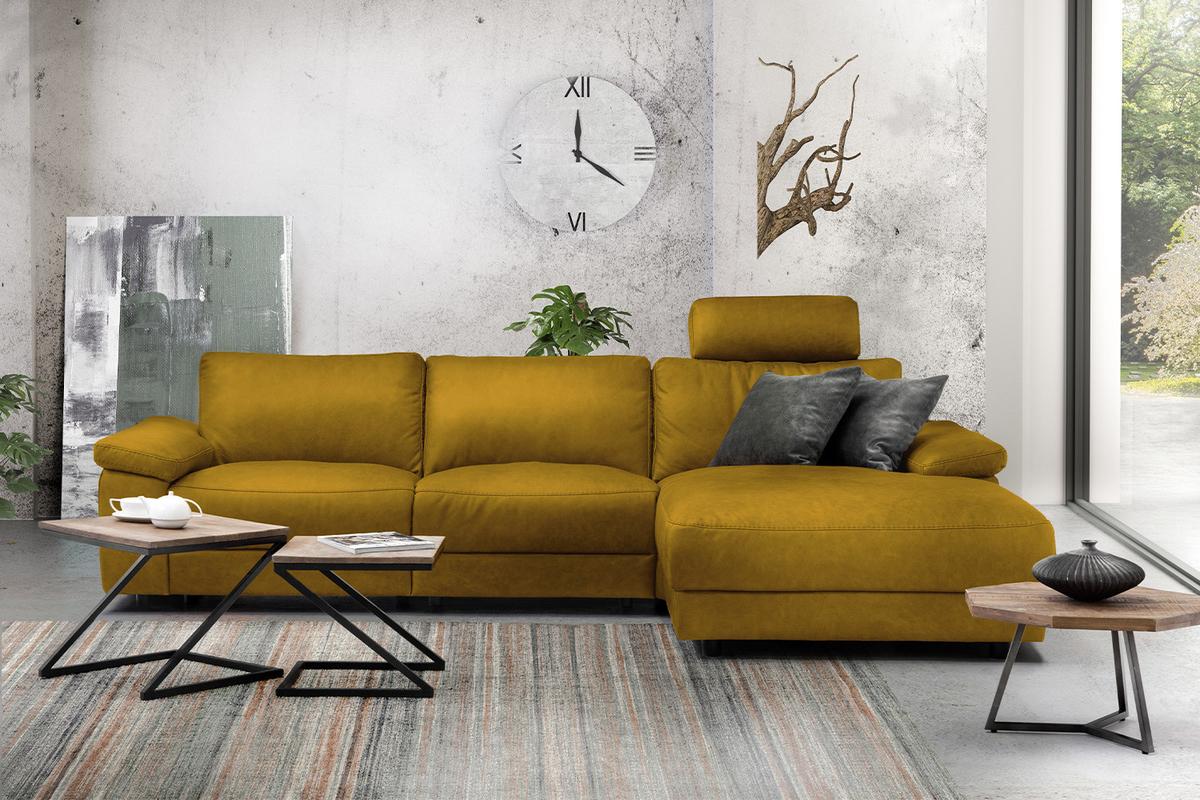 ECKSOFA XL MOTORISCHER RELAXFUNKTION LOLA Gelb Webstoff Relaxfunktion - Currygelb/Gelb, Textil (304/178cm) - KAWOLA