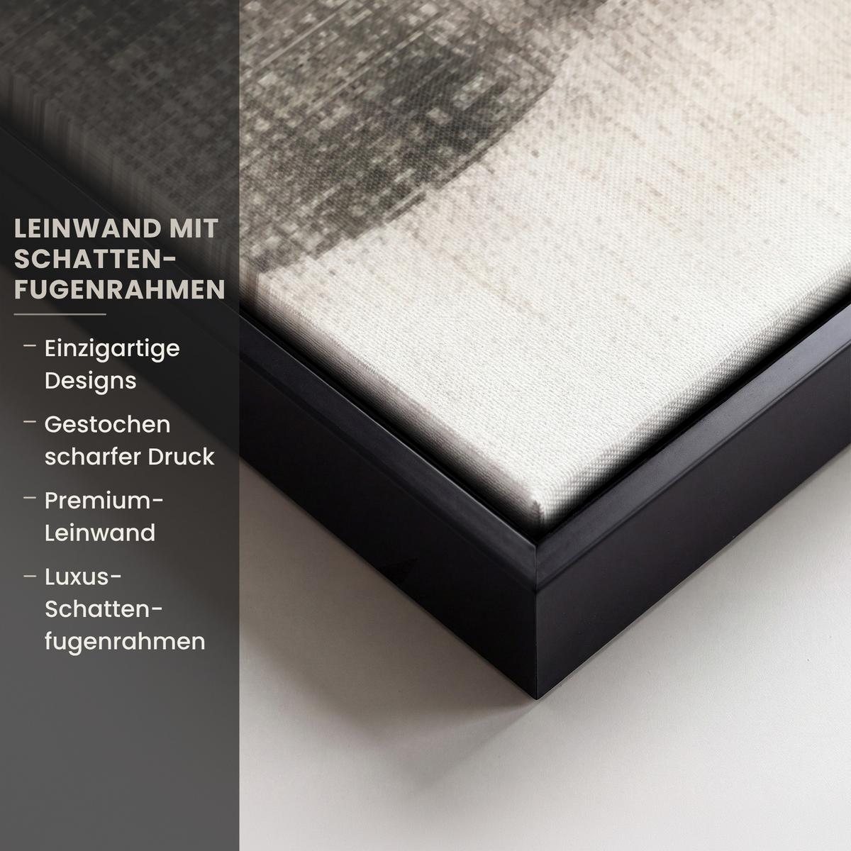 LEINWAND Bilder mit Rahmen - Abstrakt - Wellen - Schwarz - Verwittert - 90x60 - Trüffeleichefarben, Textil (90/60cm) - MuchoWow