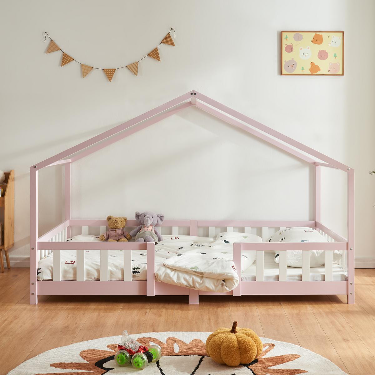 HAUSBETT Treviolo - Hellrosa/Weiß, Holz (120/200cm) - [en.casa]