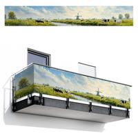 BALKON-SICHTSCHUTZ Kühe - Windmühle - Wiese - Blau Groß 500x80 cm - Grün, Kunststoff (500/80cm) - MuchoWow